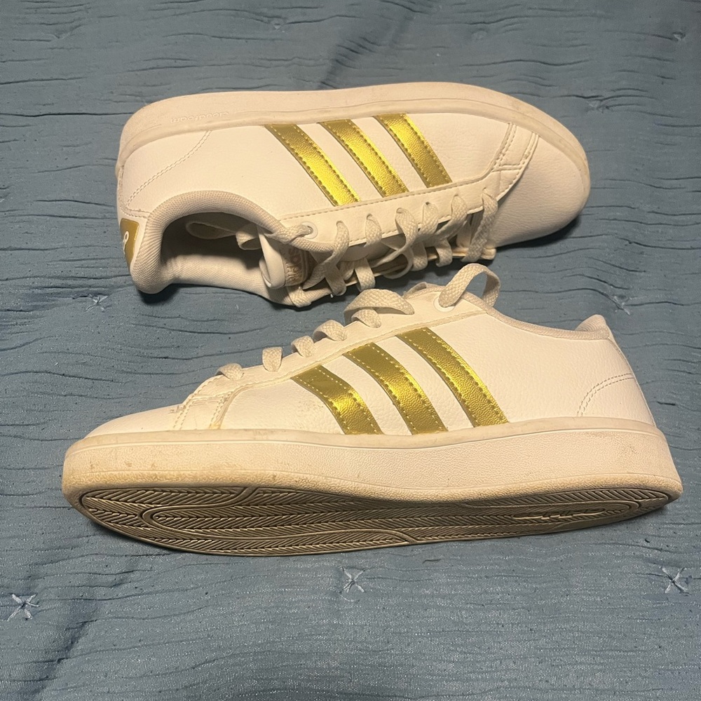 White and Gold Striped adidas women’s Sneakers